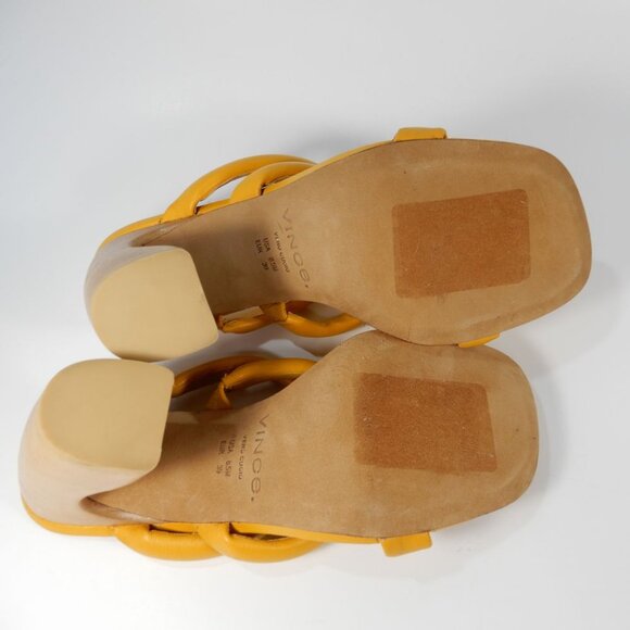 VINCE Dara Tubular Three-band Slide Sandals 8.5 Papaya Yellow Leather NEW $330 - Picture 13 of 15